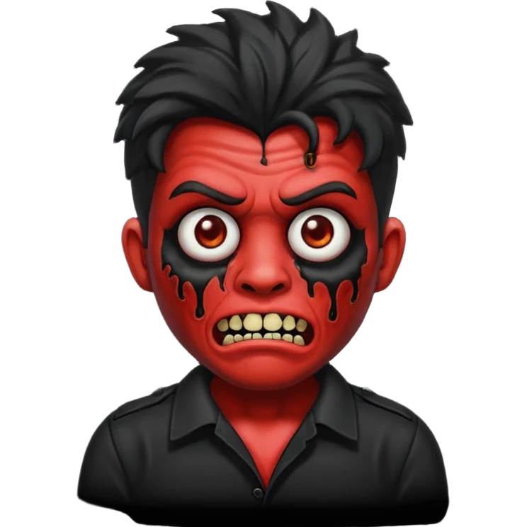 Emoji masculino de zumbi estilo iPhone,com cabelo ondulado grande e preto, camisa preta e brincos emoji