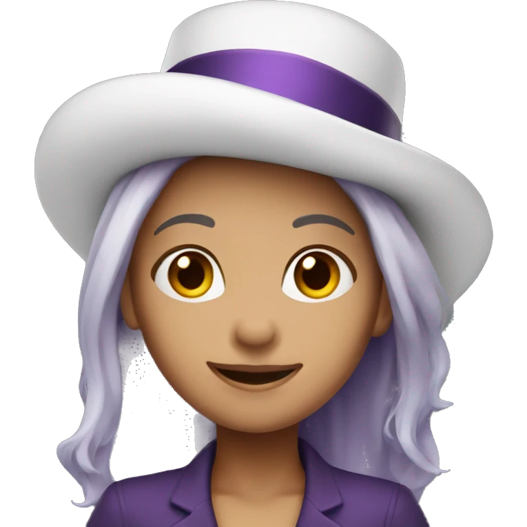 smiling girl-skin white-hair brown-in purple top hat emoji