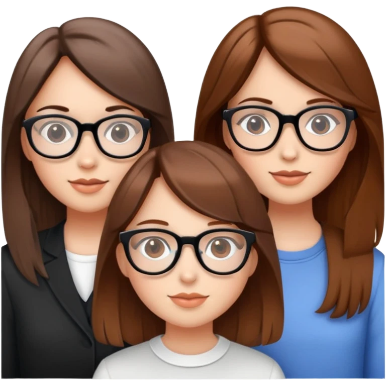 Three girl friends. Two with glasses. All three with brown hair  emoji