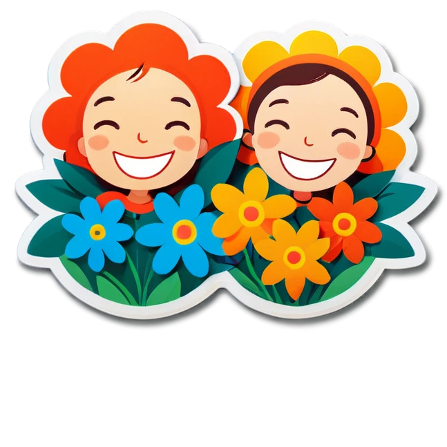 smiling duo with flowers emoji