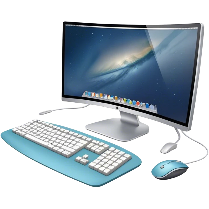 Create an emoji for UX/UI design. Large curved monitor, displaying UX/UI design interface. Include a mouse, keyboard, and stylus, symbolizing the design process. Use modern, professional colors. Do not include any emojis or smiley faces. Make the background transparent. emoji