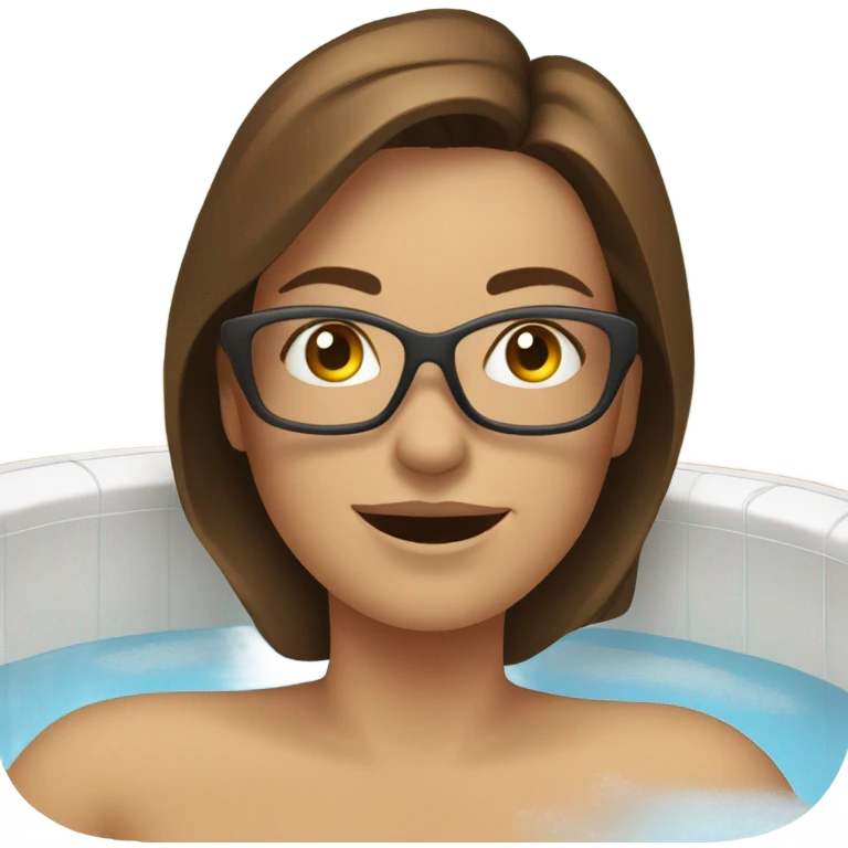 White Woman brown hair in hot tub with beer emoji