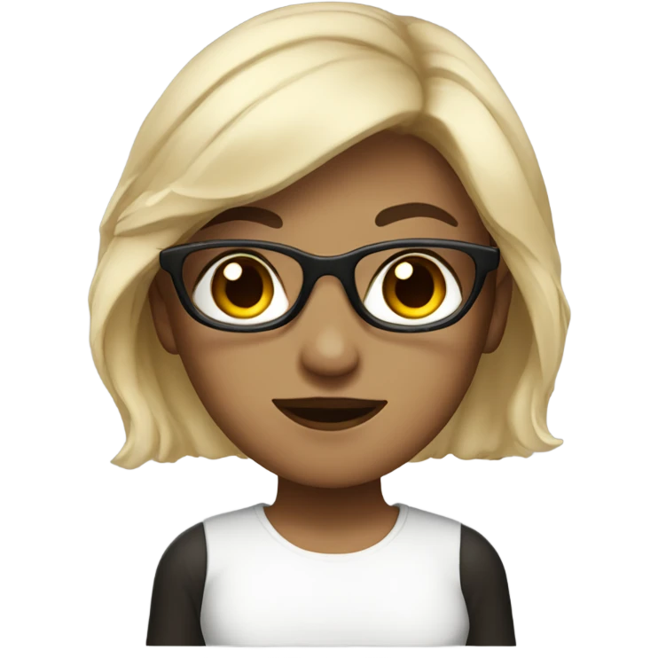 A girl with black glasess dark brown hair dark brown eyes color and white shirt emoji