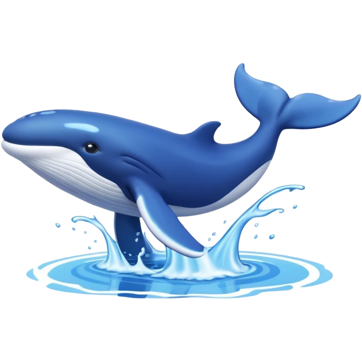 A 3D cartoon whale tail rising from the water, smooth surface reflection, ocean background, Memoji-style. emoji