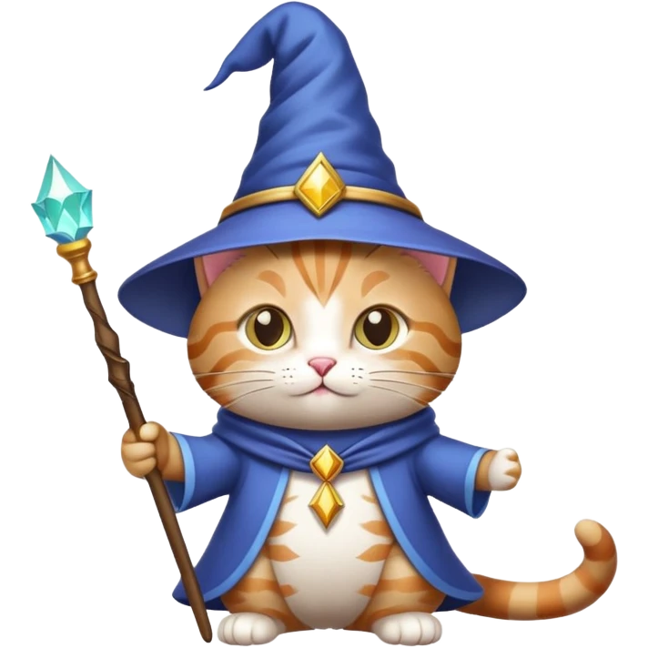 cat wizard with pointy hat and magic wand emoji