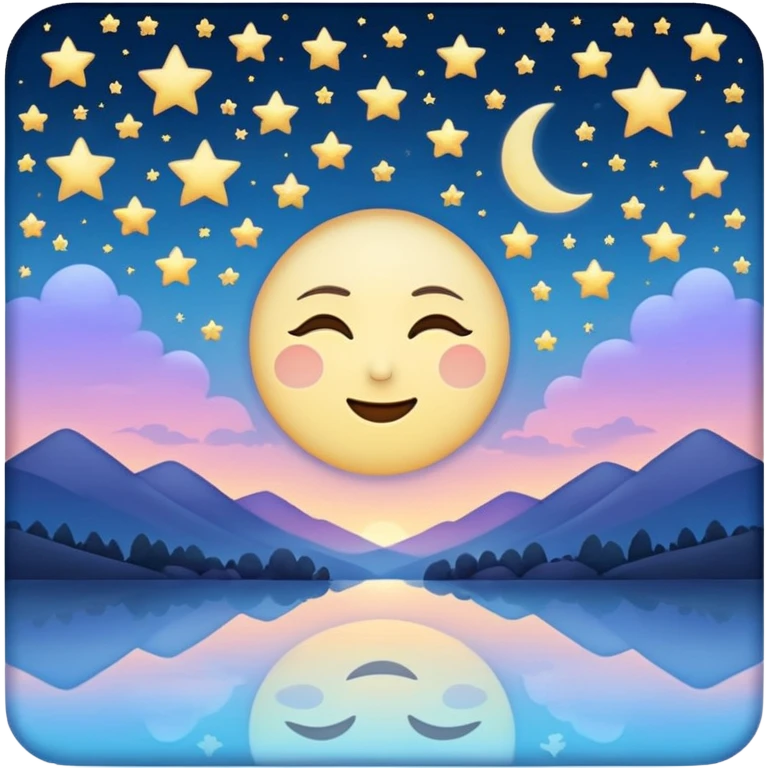 "Design a calming emoji for evening reflection. Soft moonlight, gentle stars, peaceful twilight sky, or spiritual symbols. No people - emphasize tranquil colors, night sky elements, and serene spiritual imagery." emoji
