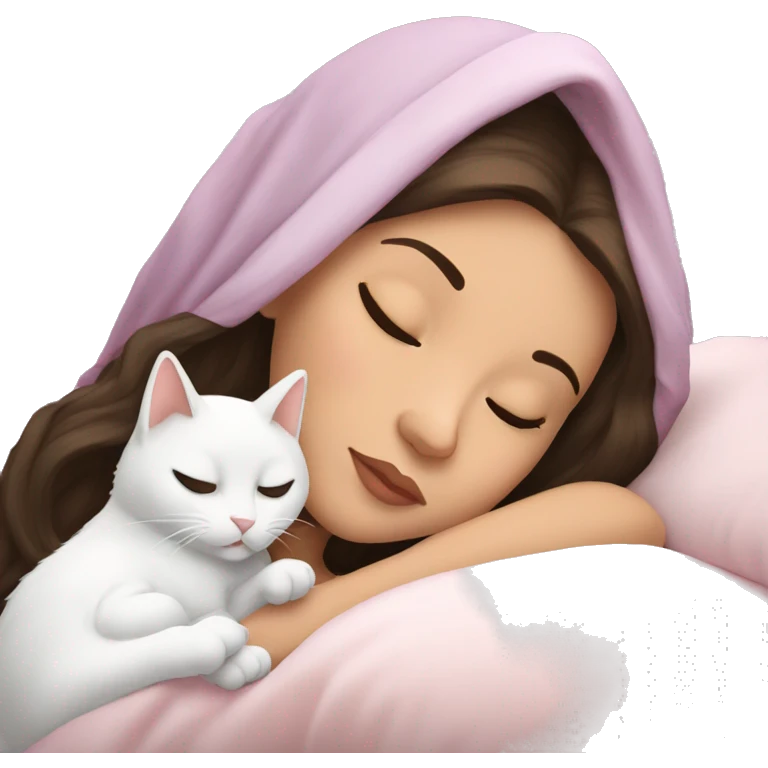 brunette Sleeping beauty girl with white kitty emoji