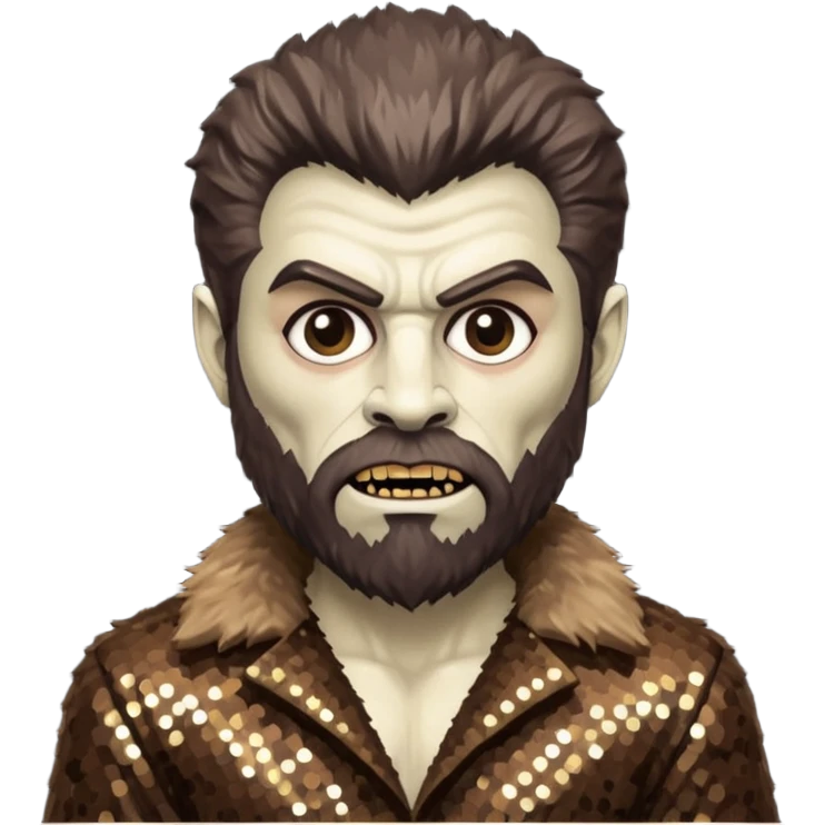 The Wolfman from Universal Monsters with brown fur, dark brown sequin outfit  emoji