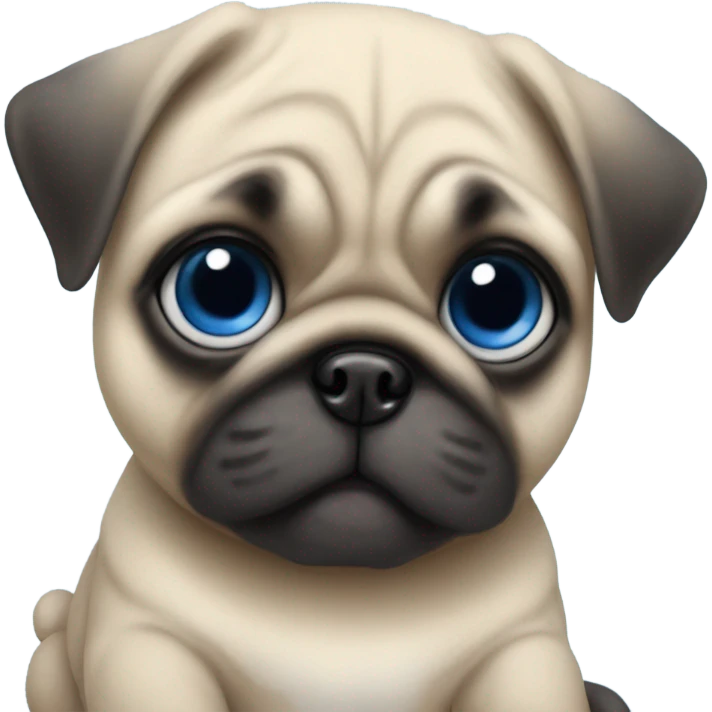 Baby pug with big blue eyes chewing a blue teddy bear  emoji