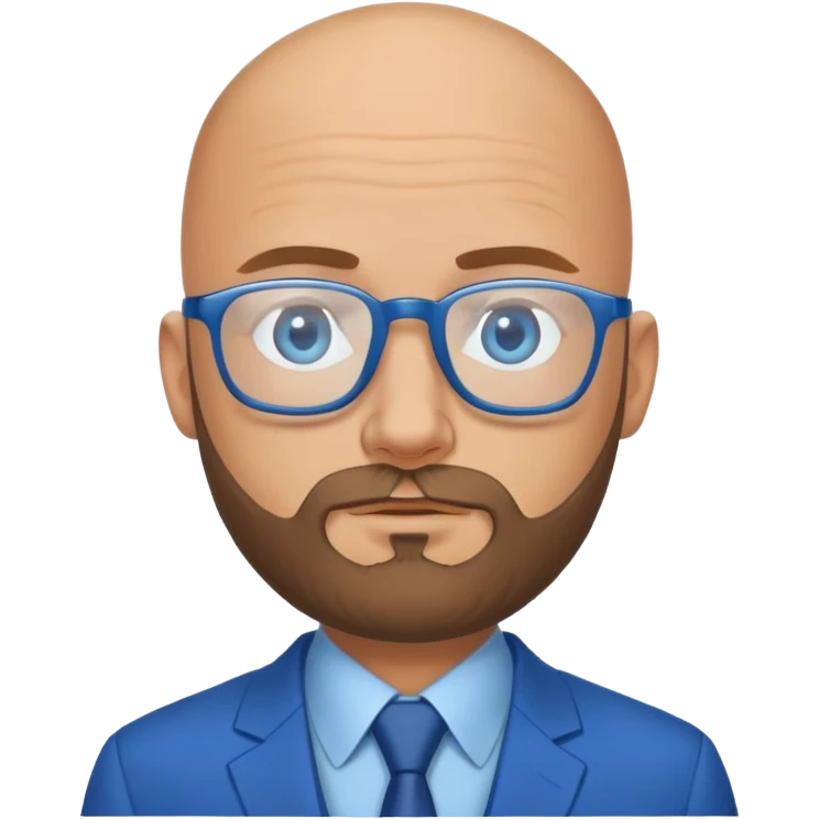 blue-eyed bald man with a beard in a blue suit with glasses emoji