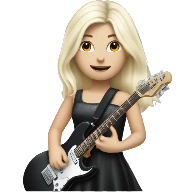 a pretty white blonde hair girl playing a black electric guitar emoji