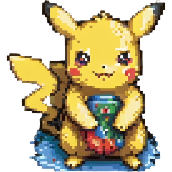cute Pikachu Pokémon, retro blocky appearance, adorable features emoji