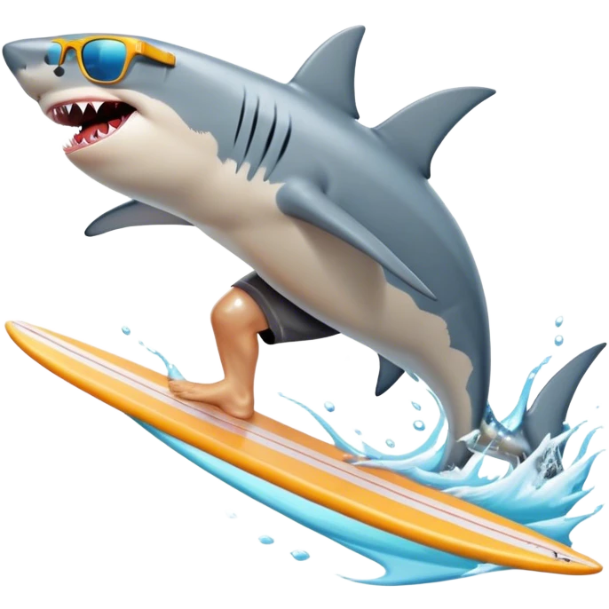 Shark surfing wearing board shorts and sunglasses emoji