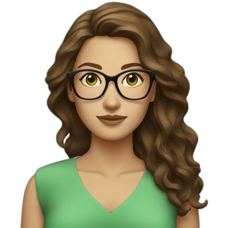 woman-with-wavy-brown-hair-square-glasses-green-eyes emoji