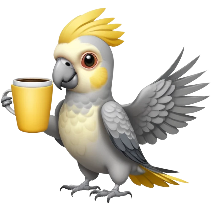 cockatiel parrot holding cup of coffee in its wing emoji