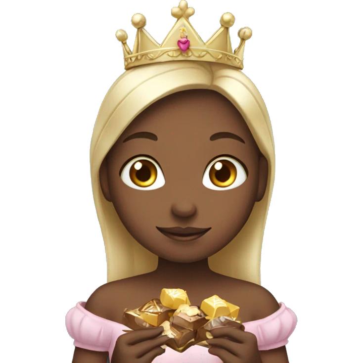 Girl with princess crown holding chocolates emoji