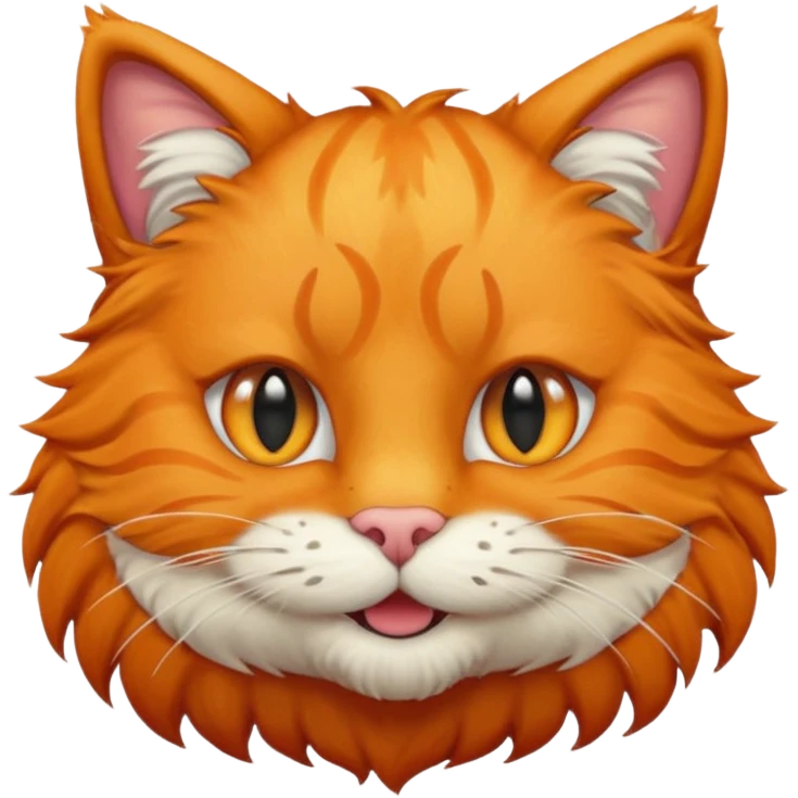 Orange cat head with black human hair on its head and white in the mouth  emoji