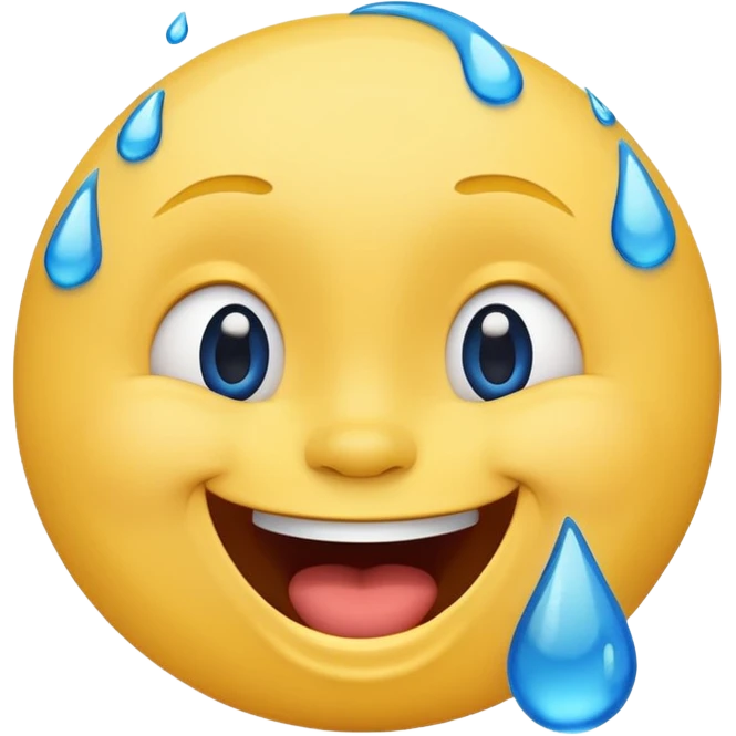 Emoji, yellow round laughing tilted head face sideways with blue tears of fun emoji
