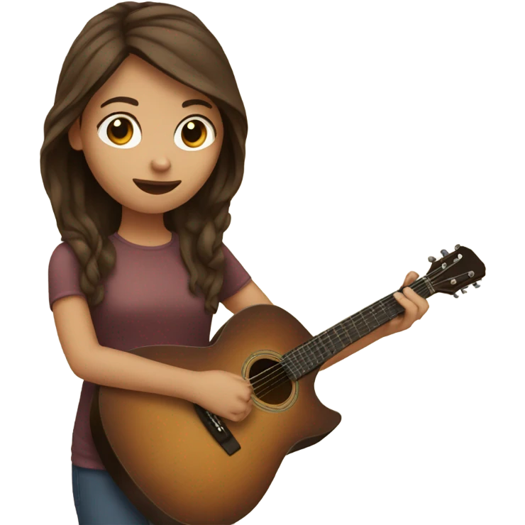 Girl with brown hair touching the guitar emoji