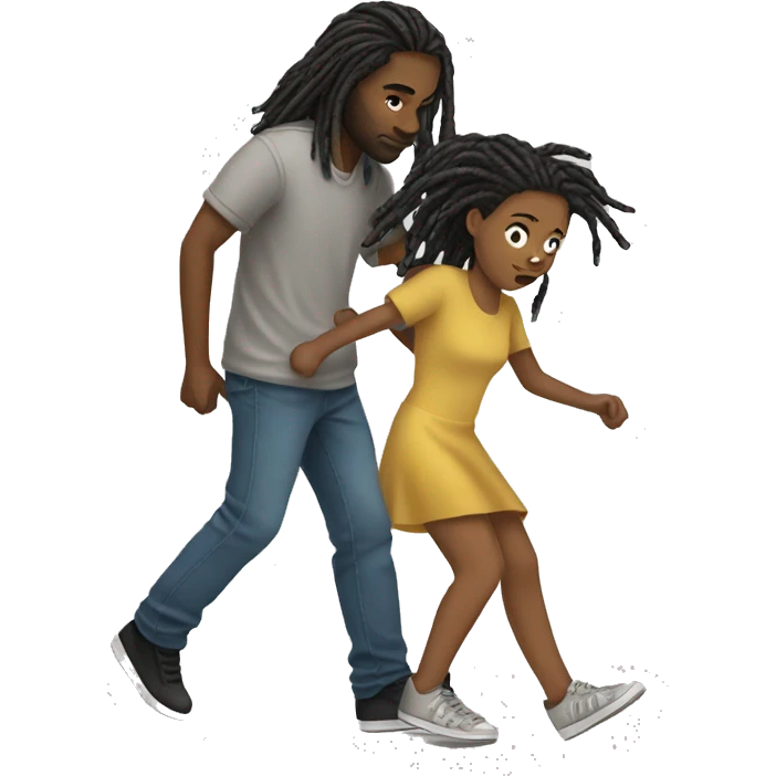 A girl dragging a boy with dreads in her hand emoji