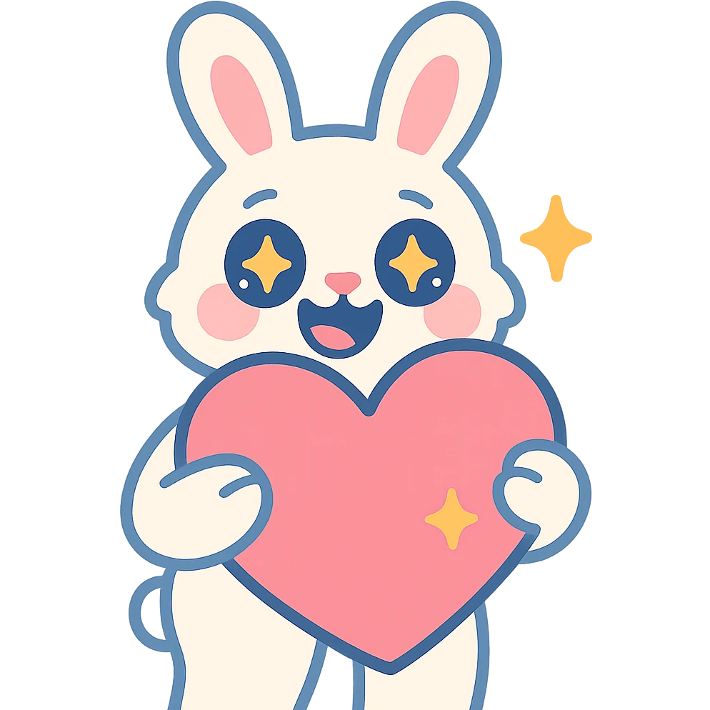 white bunny holding a big heart with sparkling eyes, pastel-toon style emoji