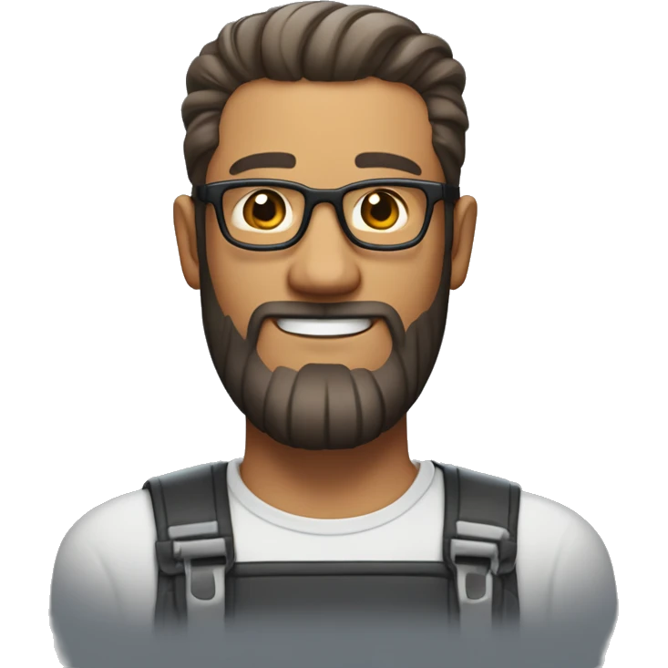 Create an emoji of a smiling man with rectangular glasses, a very long beard, and a modern haircut that’s short on the sides and slicked back with gel on top, reflecting a friendly and stylish vibe emoji