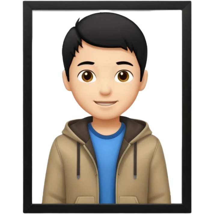 바다, 게임, 검정머리남자아이, 옷 입히고, 행복한 표정에, 배경 기득 심플하지 않게 emoji