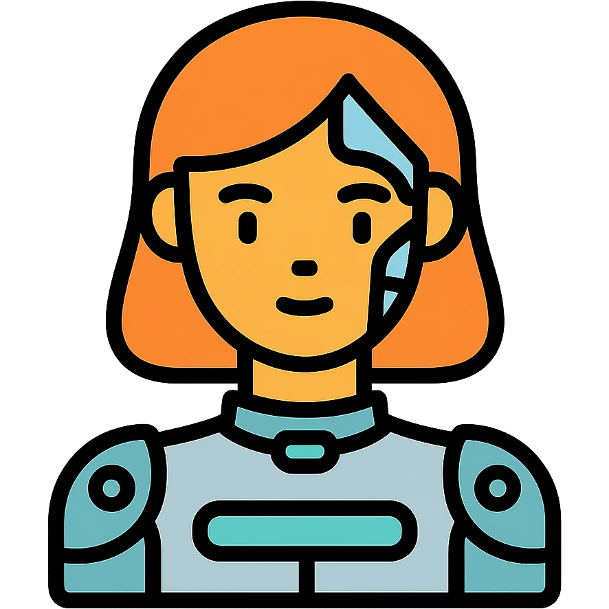 futuristic cyborg girl with metallic features and glowing accents emoji