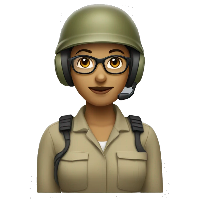 operator dressed in khaki color with a milatary helmet, with glasses, with headset, preferably female emoji