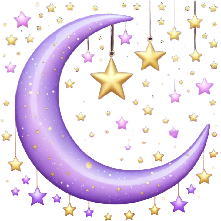 Beautiful sparkly glittery shiny pretty hanging pastel lilac lavender Violet crescent and stars aesthetic deco emoji