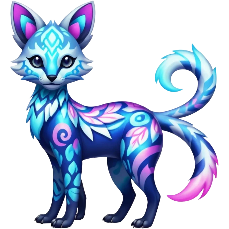 Icy floral shiny colorful neon bright vibrant patterned Genet-Absol-Zeraora-Primagen-fusion-creature  emoji