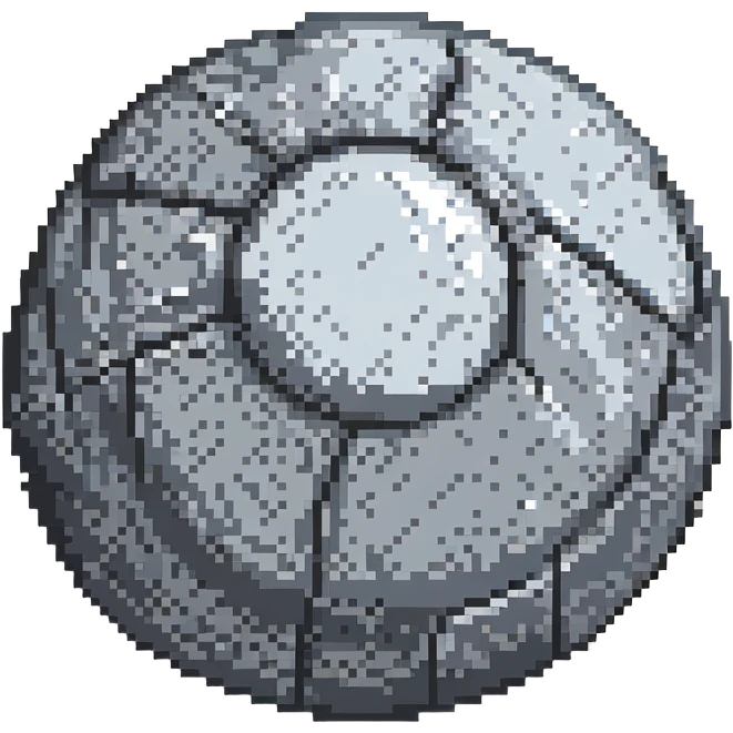 planet Mercury, round, rocky gray ball, covered in pitted marks and rough patches, pixel art style emoji
