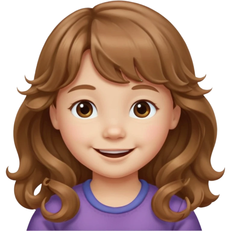 Please generate a portrait of a toddler with long, wavy, light brown hair, bangs. and is smiling

 emoji
