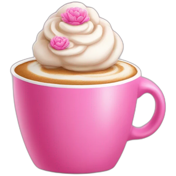big pink cup with cappuccino and peonies emoji
