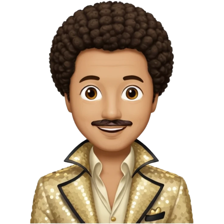 William Powell from The O'Jays with light tan skin, dark brown afro hair, cream sequin outfit emoji