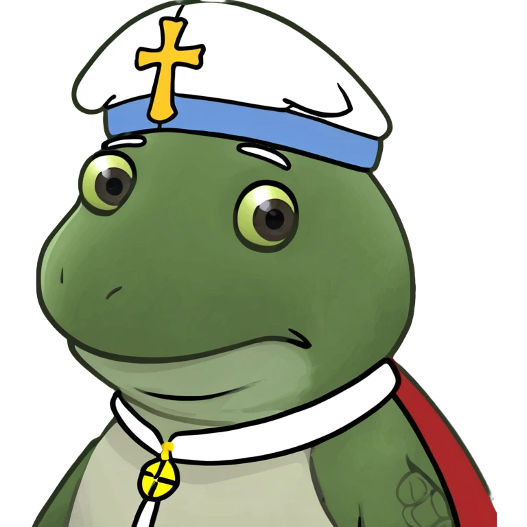 A turtle wearing a pope hat similar to Elden ring emoji