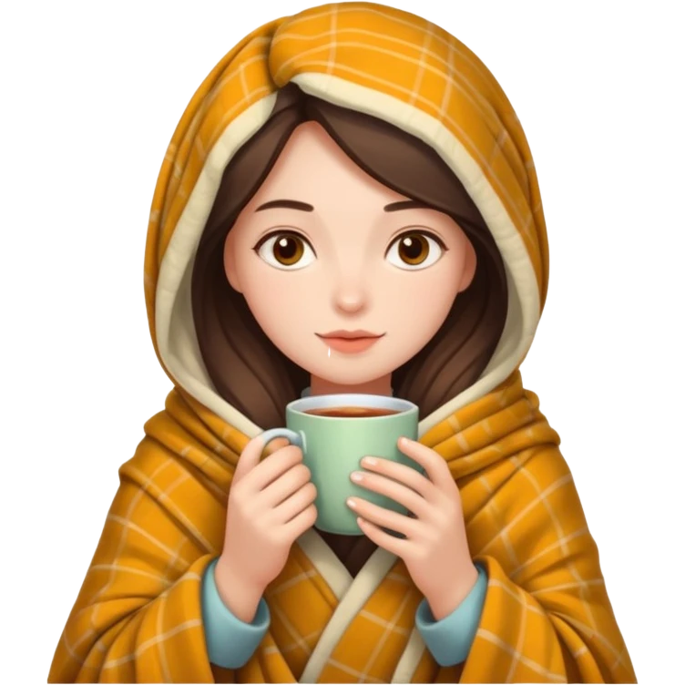 girl wrapped in blanket drinking tea emoji