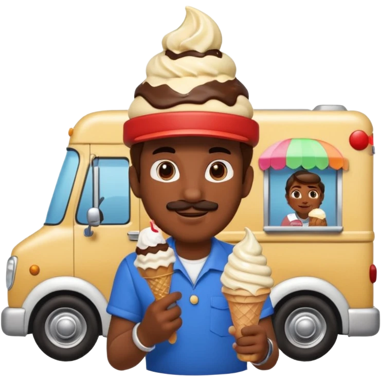 Mario with a ice cream cone next to a ice cream truck  emoji