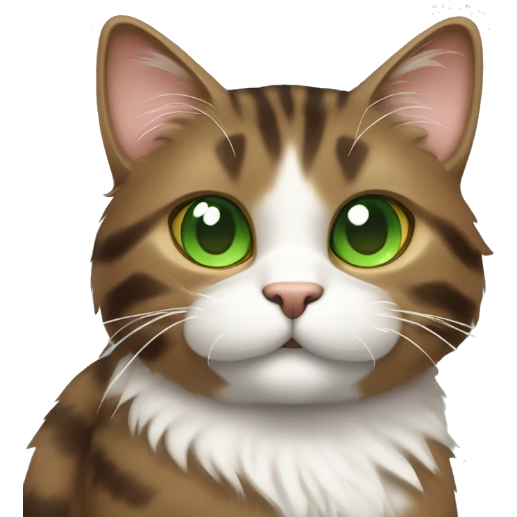 Cheeky fluffy brown tabby cat with white nose and green eyes  emoji