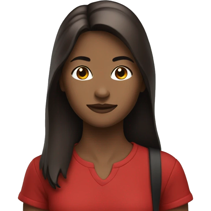 A bronze girl with a dark brown hair in red top and black pants walking emoji