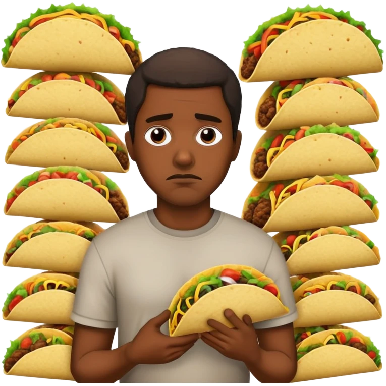 African American man sad in front of a wall with tacos emoji