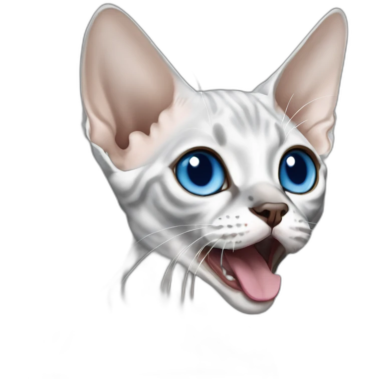 grey Devon Rex cat with blue eye open mouth emoji