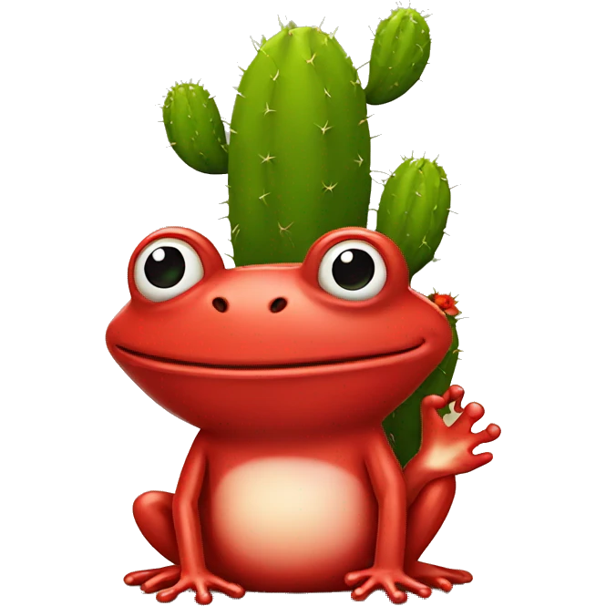 red frog holding cactus emoji