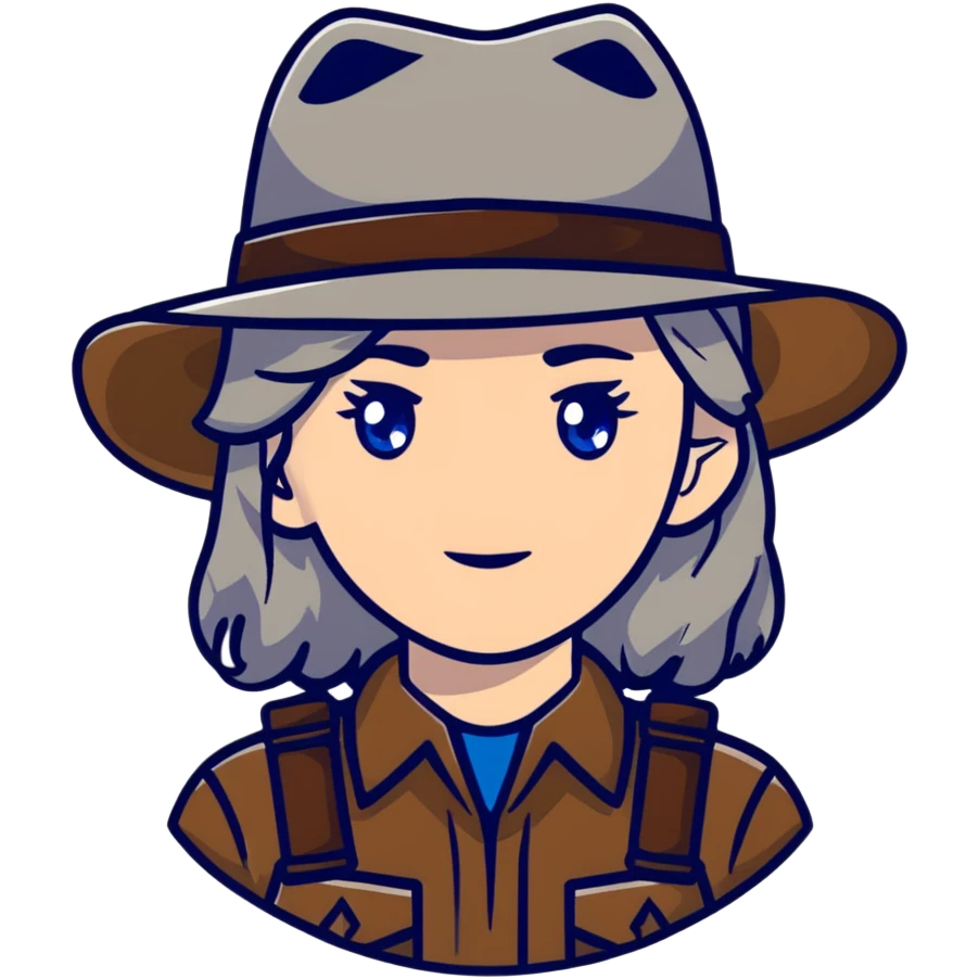 white woman park ranger with blue eyes and brown and gray hair emoji