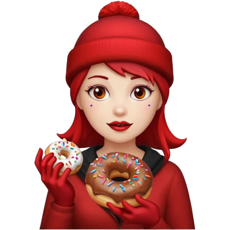 female devil wearing beanies holding donut emoji