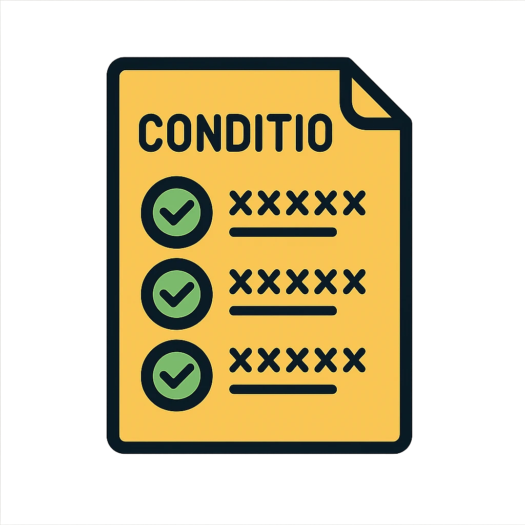 a sheet of paper with a list of conditions, the title is 'Condition', use xxxxxx to represent different conditions, modern style, clear and readable, suitable for branding emoji