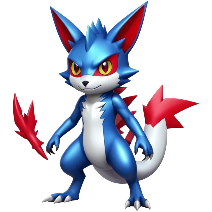 Cool Edgy Badass Shiny Futuristic Digimon-Sneasel-Zangoose-hybrid full body emoji