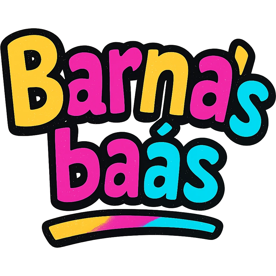 The name 'Barnabás' in a modern, colorful gradient font with dark outline, dynamic, slanted or partial underline, in the style of sample images. emoji