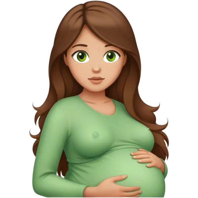 Pregnant woman with brown middle long hair and green eyes emoji