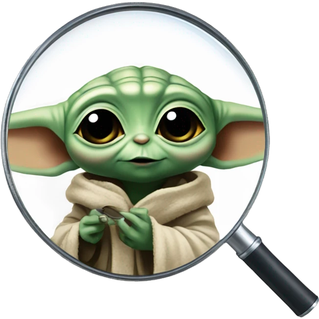 Baby Yoda looks through a magnifying glass emoji